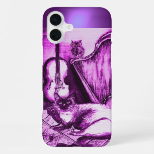 COQUE iPhone 16 PLUS CHAT MUSICALE AVEC OWL DANS GEM ROSE PURPLE