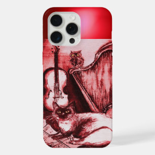 COQUE iPhone 15 PRO MAX CHAT MUSICIEN, OWL, INSTRUMENTS MUSICAUX EN RUBY R