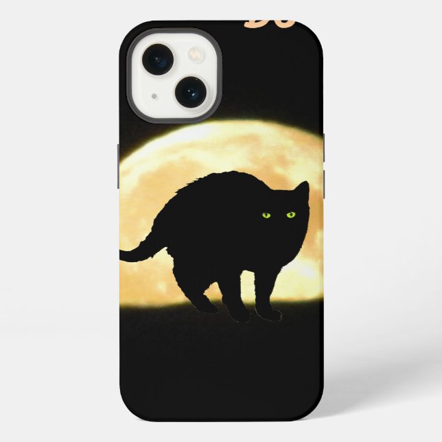 Coque iPhone Chat noir arqué et super lune (Verso)