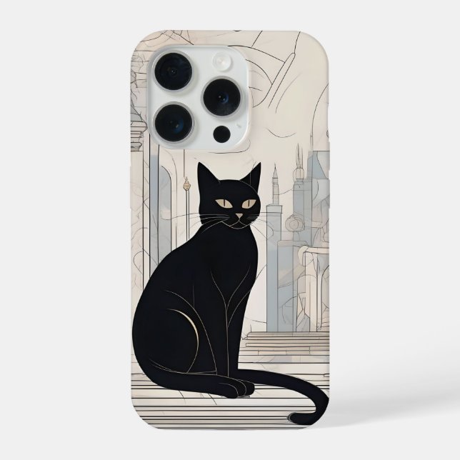 Coque iPhone Chat noir, art numérique (Verso)