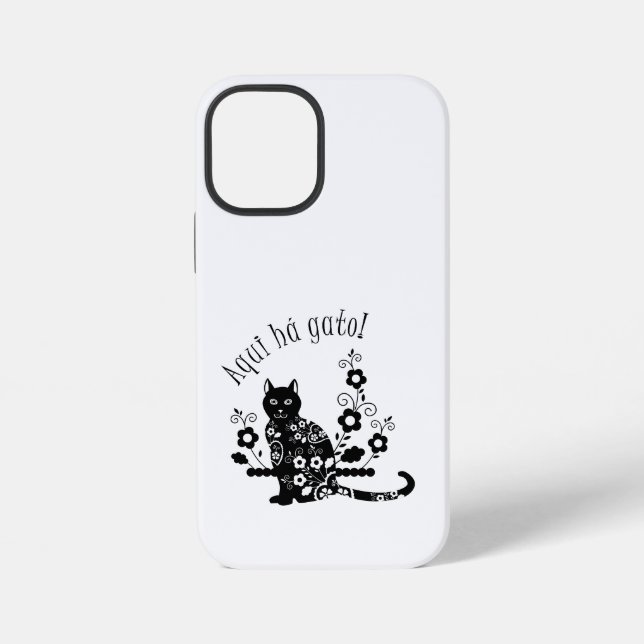 Coque iPhone Chat noir avec des fleurs et expression portugaise (Verso)