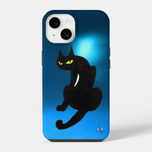 Coque Pour iPhone 14 CHAT NOIR bleu