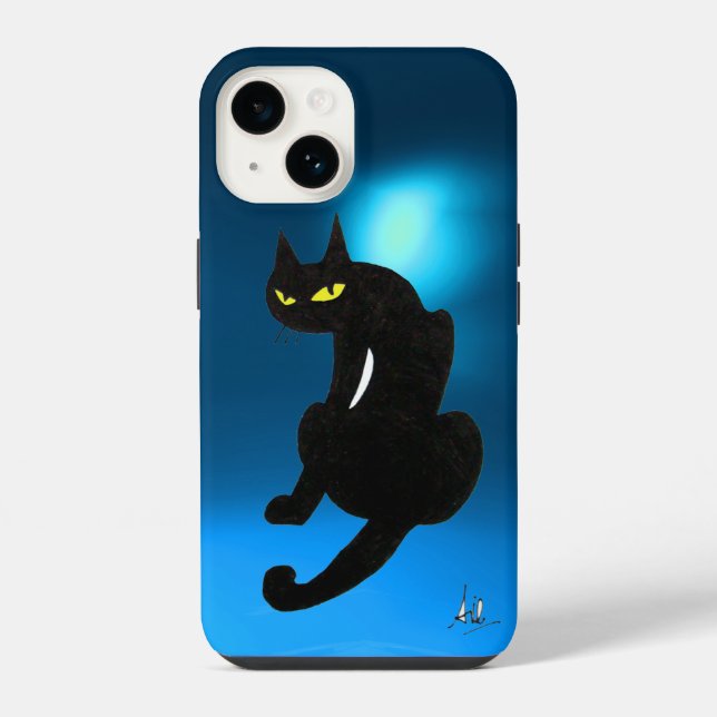Coque iPhone CHAT NOIR bleu (Verso)