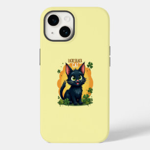 Coque Pour iPhone 14 Chat noir chanceux : Trèfle et pièces de la Saint-