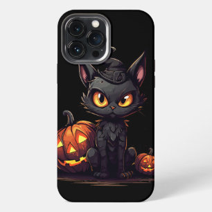 Etui iPhone 13 Pro Max Chat noir dans un chapeau de sorcière Étui pour iP