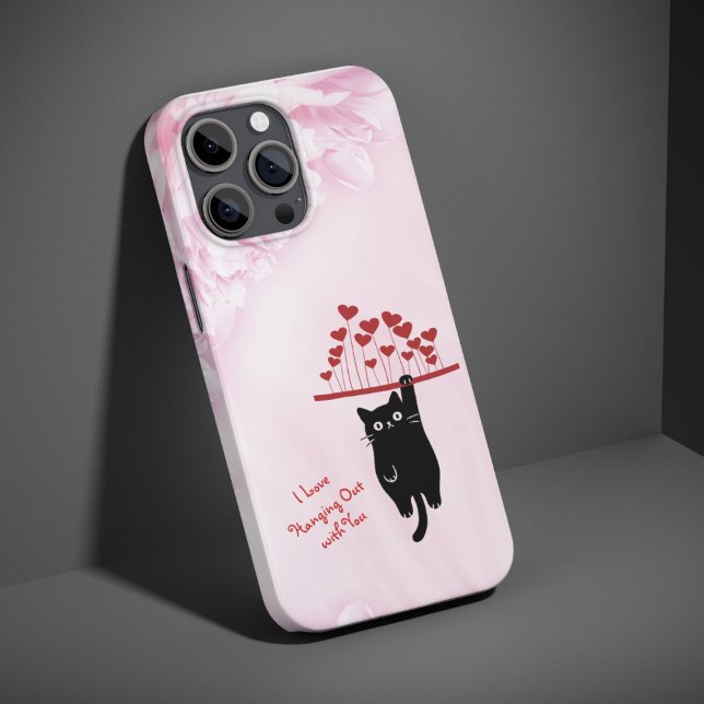 Coque iPhone Chat Noir Drôle qui se Pendre la Saint-Valentin (Créateur téléchargé)