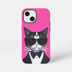Etui iPhone 13 Mini Chat noir et blanc en smoking et nœud papillon