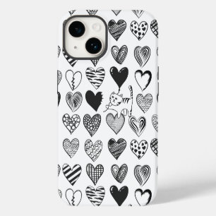 Coque Pour iPhone 14 Chat noir et blanc et motif de cœur
