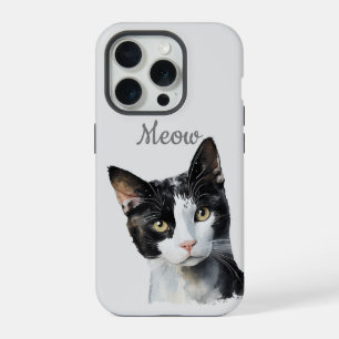 Coque iPhone 15 Pro Chat noir et blanc miaou