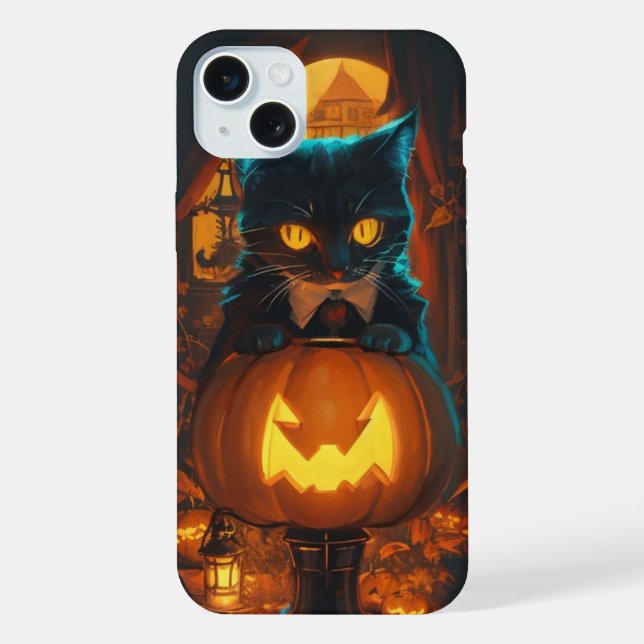 Coque iPhone Chat noir et citrouille de Jack (Verso)