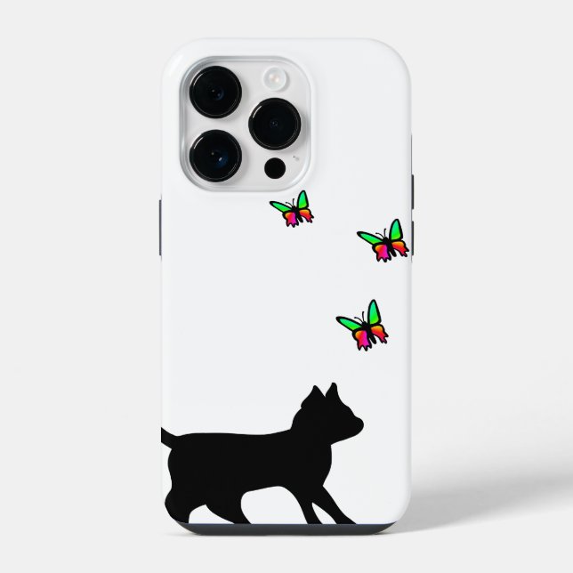 Coque iPhone Chat noir et papillon (Verso)