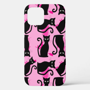 Coque iPhone 12 chat noir halloween sorcière rose