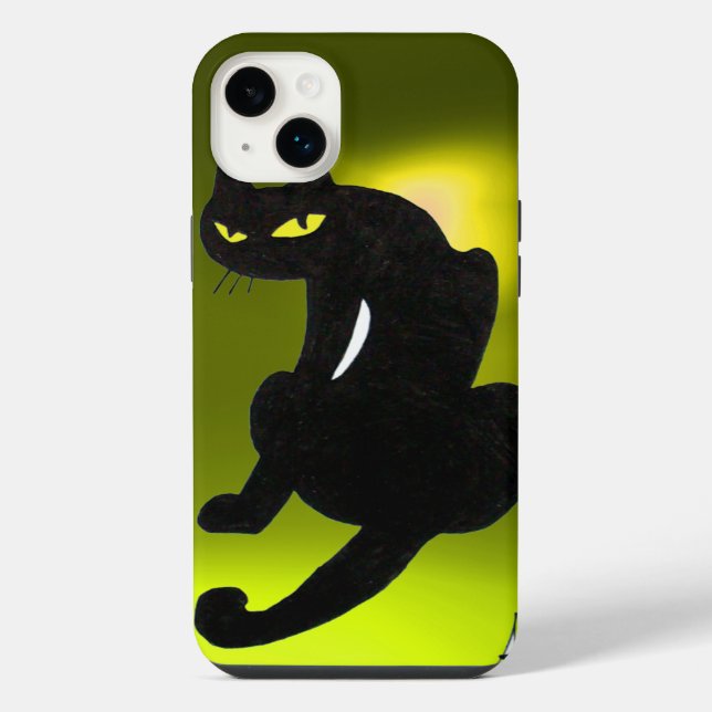Coque iPhone CHAT NOIR jaune (Verso)