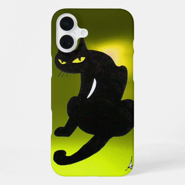 Coque iPhone CHAT NOIR jaune (Verso)
