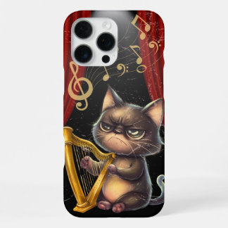 Coque iPhone 16 Pro Max Chat noir jouant de la harpe Cadeau pour harpiste