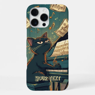 Coque iPhone 16 Pro Max Chat Noir Jouant du Piano Cadeau pour Pianiste Coo