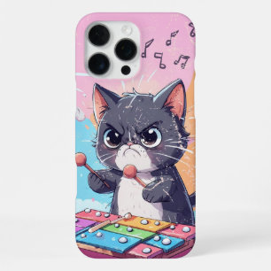 Coque iPhone 16 Pro Max Chat Noir Jouant du Xylophone Cadeau pour Xylophon