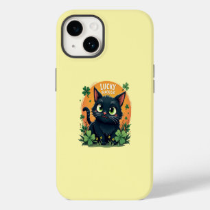 Coque Pour iPhone 14 Chat noir Lucky : St. Patrick's Day Clover & Coins