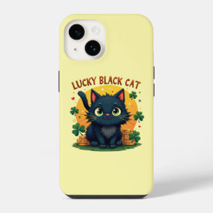 Coque Pour iPhone 14 Chat noir Lucky : St. Patrick's Day Clover & Coins