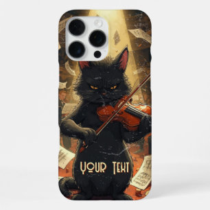 Coque iPhone 16 Pro Max Chat noir lunatique jouant du violon Cadeau pour v