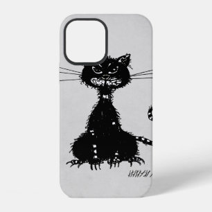 Coque iPhone 12 Chat noir méchant déchiqueté Gris Pierre