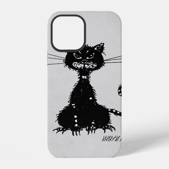 Coque iPhone Chat noir méchant déchiqueté Gris Pierre (Verso)