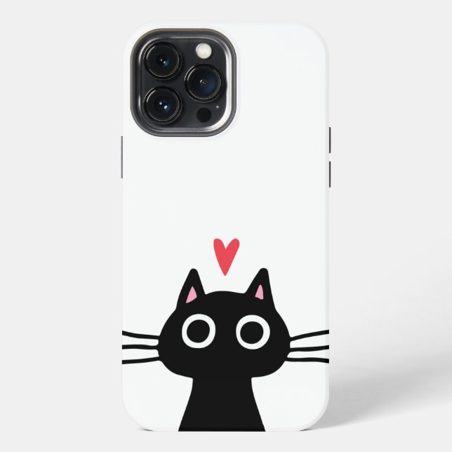Coque iPhone Chat noir mignon avec coeur (Verso)
