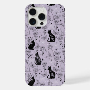Coque iPhone 15 Pro Max Chat noir mystique et motif papillon Sorcière
