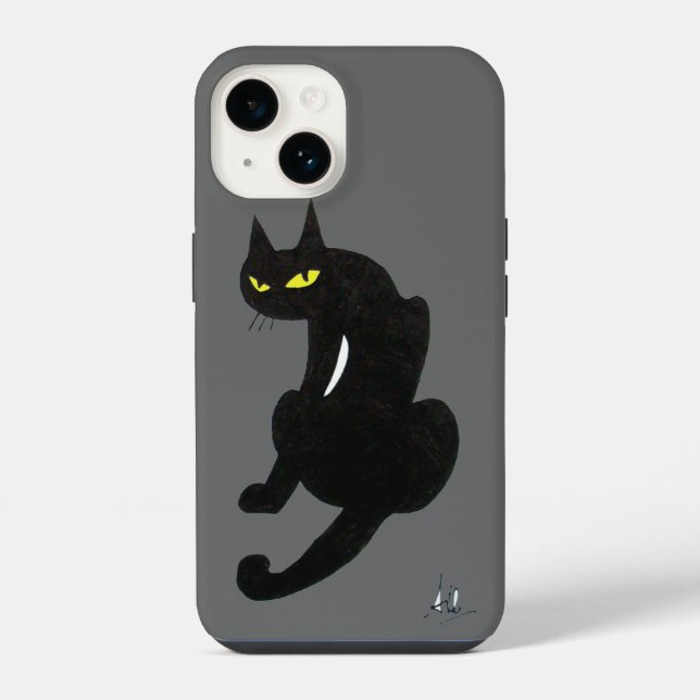 Coque iPhone CHAT NOIR NINJA gris (Verso)
