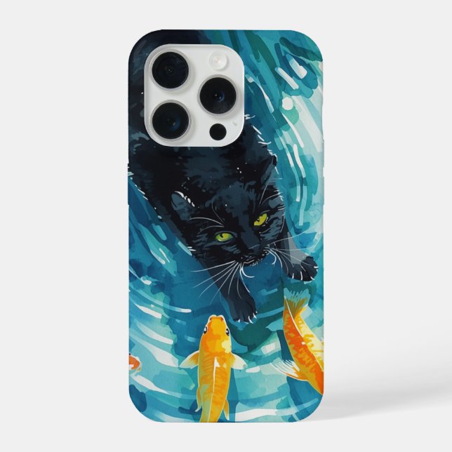 Coque iPhone Chat noir & poissons rouges (Verso)