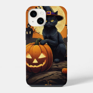 Coque Pour iPhone 14 Chat noir sur citrouille