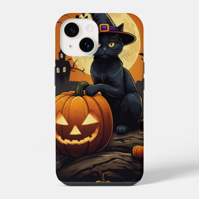 Coque iPhone Chat noir sur citrouille (Verso)