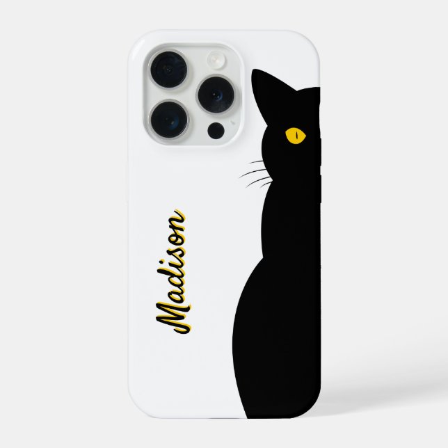 Coque iPhone CHAT NOIR Yeux dorés personnalisables (Verso)