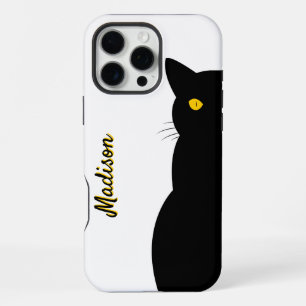 Coque iPhone 16 Pro Max CHAT NOIR Yeux dorés personnalisables