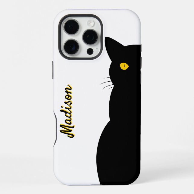 Coque iPhone CHAT NOIR Yeux dorés personnalisables (Verso)