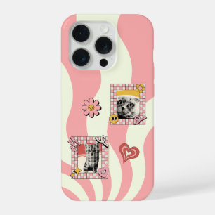 Coque iPhone 15 Pro Chat Nostalgique Rose Rétro