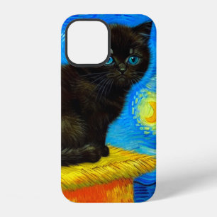Coque iPhone 12 Chat Nuit Étoilée de Style Van Gogh