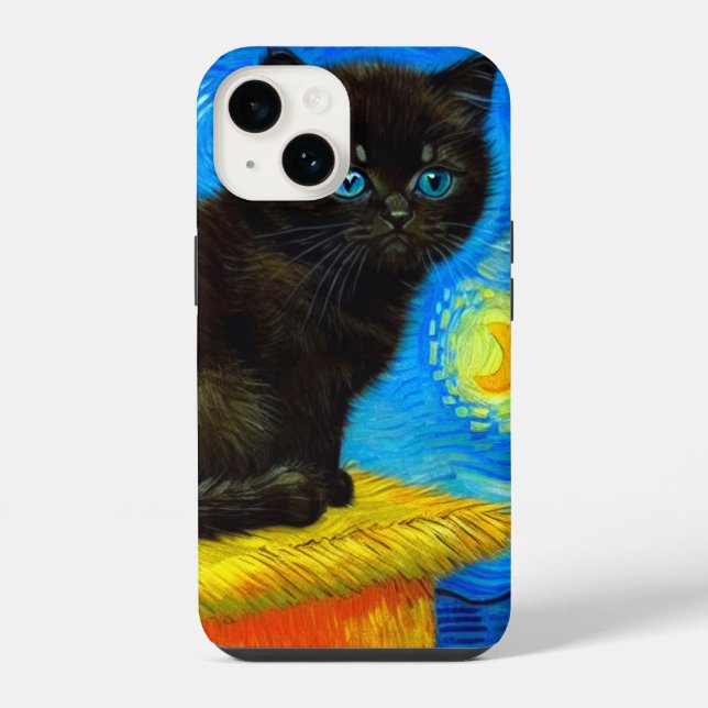 Coque iPhone Chat Nuit Étoilée de Style Van Gogh (Verso)