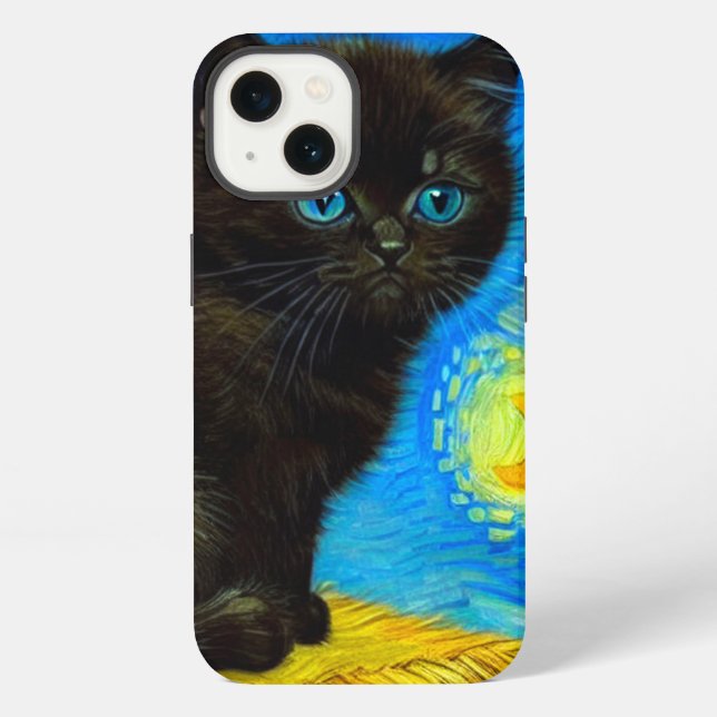Coque iPhone Chat Nuit Étoilée de Style Van Gogh (Verso)