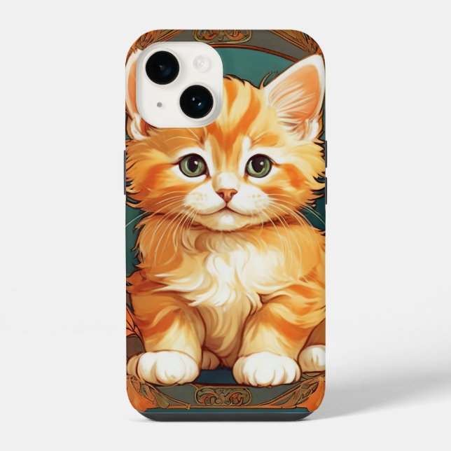 Coque iPhone Chat orange de style Alphonse Mucha (Verso)