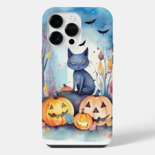 Coque Pour Pour iPhone 14 Pro Max Chat Oriental Bleu Halloween avec des citrouilles 