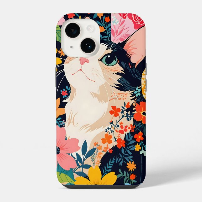 Coque iPhone Chat Patchwork Floral (Verso)