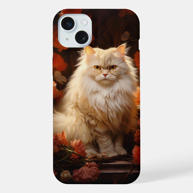 Coque iPhone chat persan avec des fleurs (Verso)