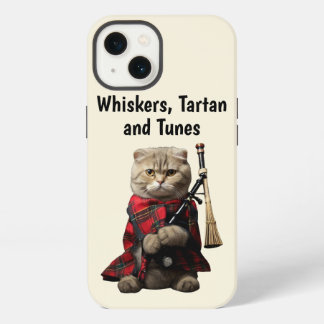 Etui iPhone 13 Chat plié écossais avec Bagpipes Téléphone