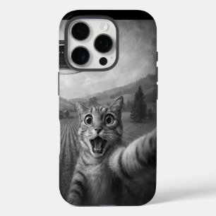 Coque iPhone 16 Pro Chat qui fait un selfie avec un OVNI Alien Drôle d