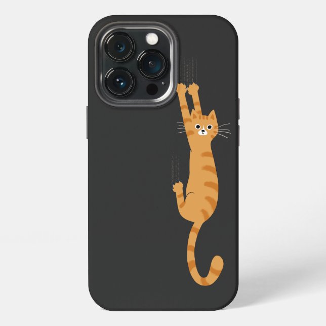 Coque iPhone  Chat Tabby Orange Accroché | Drôle chat rayé (Dos)