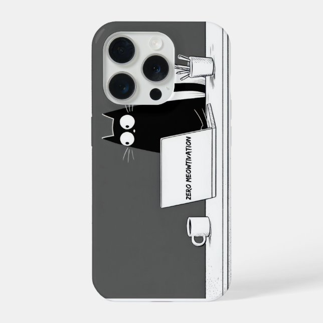Coque iPhone Chat Zéro Motivation – Dessin Animé de Travail Par (Verso)