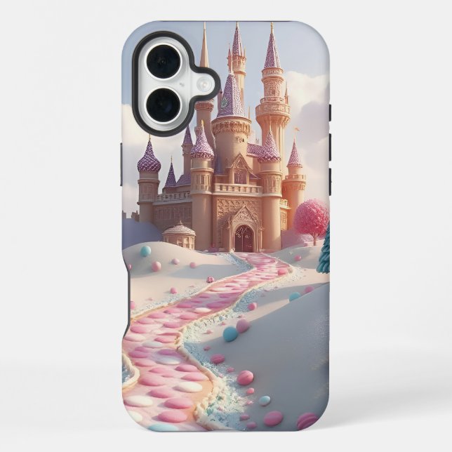 Coque iPhone Château de fée Candyland rose enneigé (Verso)