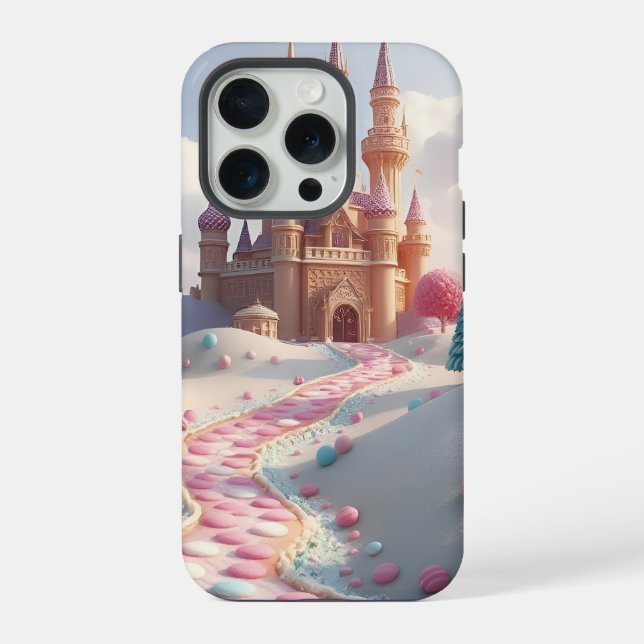 Coque iPhone Château de fée Candyland rose enneigé (Verso)