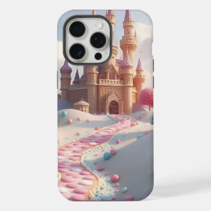 Coque iPhone 15 Pro Max Château de fée Candyland rose enneigé
